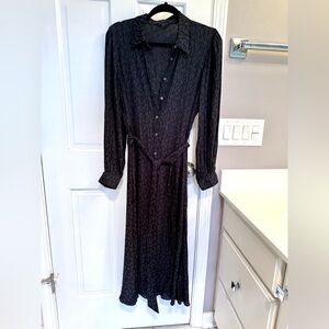 Current Air Black Leopard Watercolor Long Sleeve Button Up Maxi Shirt Dress